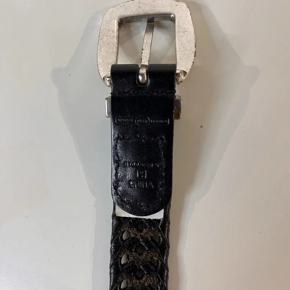 Vintage Fossil Black Braided Leather Belt Women's Size Small Mock Croc